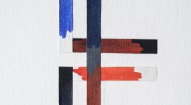 Bernard Joubert, Acrylique bleu, gris, blanc et rouge 1980, acrylic on canvas ribbon, 21x10 cm