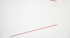 Bernard Joubert, Trapèze rouge 200x100 cm inscrit dans un carré de 200x200 cm, 1975, acrylic on canvas ribbon