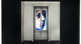 Il sogno di Davide (finestra con M. Vitali), 1968, Light box (b/w photograph and color diapositive in a wooden box, neon, glass, metal), 60,50 x60x16 cm