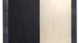 Senza Titolo (Giotto), 2012, glass, lampblak, linen, wax, water, 120x120x10 cm
