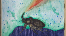 Jan Fabre, Rhinoceros beetle in state of war (series: Metamorphoses), 1992, Bic ballpoint pen and watercolor on paper, 236x150 cm