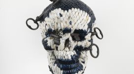 Skull with the Keys of Hell, 2013, mixture of jewel beetle wing-cases, polymers, iron, 23x21x20 cm