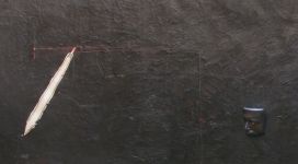 Gilberto Zorio, Progetto interpretazione arbitraria di un lavoro e più di G. Zorio, 1973, rilief and etched wax on paper on canvas 109,5x438 cm (detail)