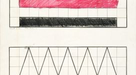 Aldo Mondino, Senza titolo (piramidi), 1964, mixed media on paper on board, 99,5x69,5 cm